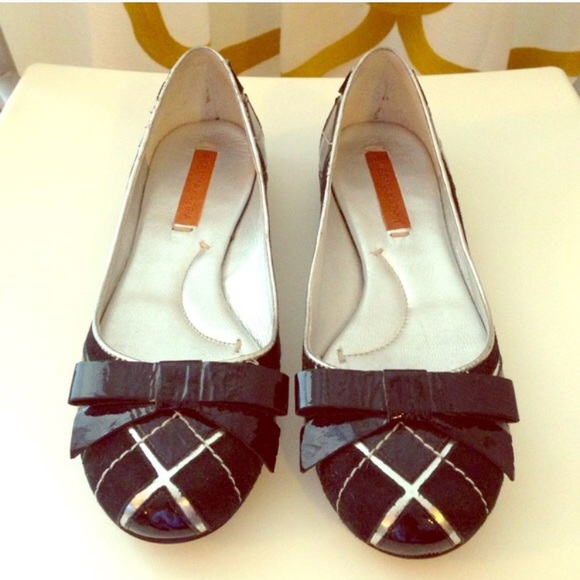 BCBGMaxAzria Shoes - Black and Silver Bow Flats in Patent and Suede